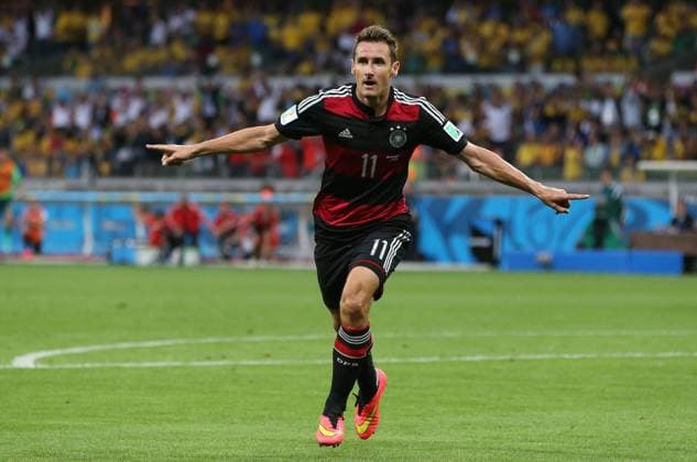 Football - 2014 FIFA World Cup - SemiFinal: Brazil vs. Germany Miroslav Klose of Germany turns after he scores at the Estadio Mineirao, Belo Horizonte COLORSPORT IAN MACNICOL  5234-1
