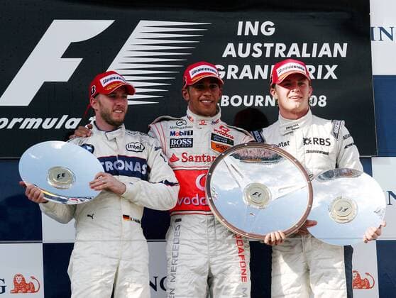 HAMILTON Lewis Team Mercedes McLaren Grosser Preis von Australien 2008 in Melbourne Sieger Lewis Hamilton mit HEIDFELD Nick und ROSBERG Nico 