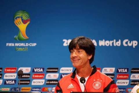 German coach Joachim Löw talks at press conference, the 12 th. july, at Maracana Stadium, Rio de Janeiro, Brazil, where tomorrowhis team will play the final of the World Cup 2014 versus Argentina. Bundestrainer Joachim Löw (GER) bei der Pressekonferenz Deutschland - Argentinien, Finale, Pressekonferenz, WM 2014, 12.07.2014, EP_CEZ