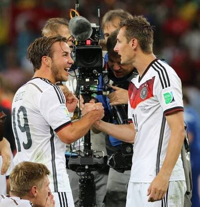 Rio de Janeiro, FIFA, Fussball Männer, Fussball Welltmeisterschaften 2014, FIFA world cup 2014 ,Final, Finale, Deutschland vs Argentinien , Germany vs Argentina 13.07.2014, Estadio Maracana, Rio de Janeiro, Mario Götze, Miroslav Klose, beide Deutschland,