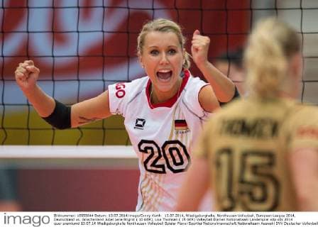 13.07.2014, Wiedigsburghalle, Nordhausen Volleyball, European League 2014, Deutschland vs. Griechenland Jubel Lena Stigrot ( 10 GER), Lisa Thomsen ( 15 GER)