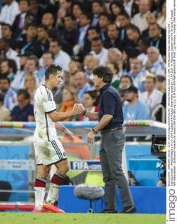 Wechsel Miroslav Klose, 11 DFB, DFB Bundestrainer Joachim Jogi LÖW, , DEUTSCHLAND - ARGENTINIEN 1-0 n.V. FIFA Fussball WM FINALE Weltmeisterschaft am 13.07.2014 im Maracana Stadion von Rio de Janeiro