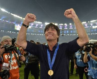 13.07.2014, Fussball WM 2014 - Finale: Deutschland - Argentinien in Rio de Janeiro, Maracana Stadion. Bundestrainer Joachim Löw (Deutschland) jubelt 