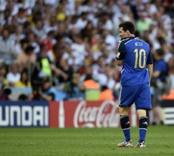 13.07.2014, Fussball WM 2014 - Finale: Deutschland - Argentinien in Rio de Janeiro, Maracana Stadion. Lionel Messi (Argentinien) frustriert. 