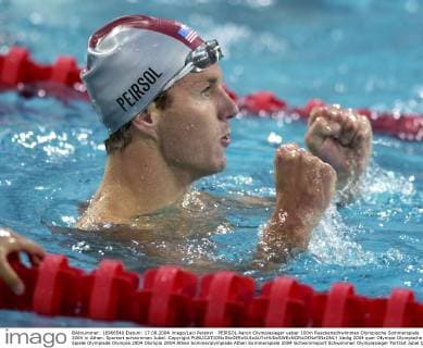 PEIRSOL Aaron Olympiasieger ueber 100m Rueckenschwimmen Olympische Sommerspiele 2004 in Athen. Sportart schwimmen Jubel. Copyright 