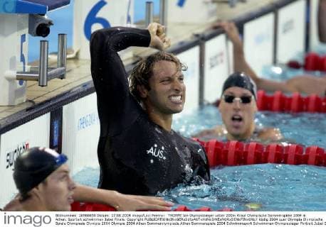 THORPE Ian Olympiasieger ueber 200m Kraul Olympische Sommerspiele 2004 in Athen. Sportart schwimmen Jubel Finale. Copyright 