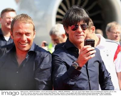 BERLIN, GERMANY - JULY 15: Coach Hans-Dieter Flick and Headcoach Joachim Löw on July 15, 2014 in Berlin, Germany. Local Caption Hans Dieter Flick; Koachim Löw