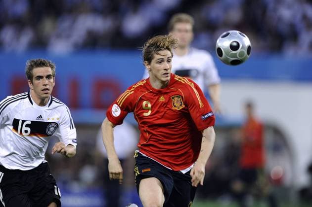 LAHM Philipp Team Deutschland und TORRES Fernando UEFA Fussball Europameisterschaften 2008 in der Schweiz und Oesterreich. Finale in Wien im Ernst Happel Stadion Deutschland-Spanien 0:1 