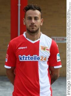 Bajram Nebihi Portrait Portraet Porträt Einzelbild 1. FC Union Berlin Fototermin zweite 2. Bundesliga DFL 16.07.2014 Fußball Fussball Stadion an der Alten Försterei Berlin Herren Saison 2014 2015