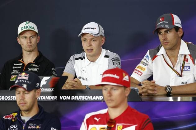Motorsports: FIA Formula One World Championship 2014, Grand Prix of Germany, 27 Nico Hulkenberg (GER, Sahara Force India F1 Team), 20 Kevin Magnussen (DEN, McLaren Mercedes), 99 Adrian Sutil (GER, Sauber F1 Team), xHOCHxZWEIx
