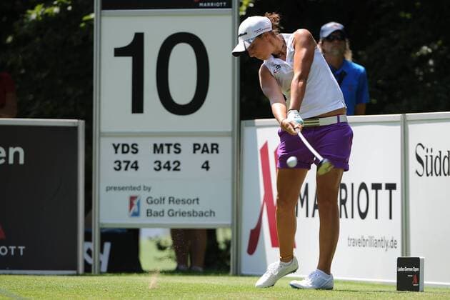 Abschlag Anais Maggetti aus der Schweiz Ladies German Open, Golf,Damen, Prötten, 18.07.2014 EP_BSR