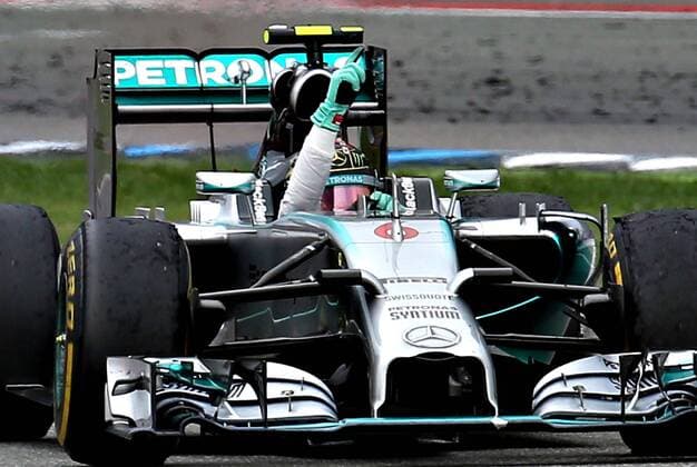20.07.2014, xjfx, Motorsport, Formel 1 Grosser Preis von Deutschland, Rennen, v.l. Sieger Nico Rosberg (GER) Mercedes AMG Patronas Formula One Team, jubeln jubelt nach Rennende.