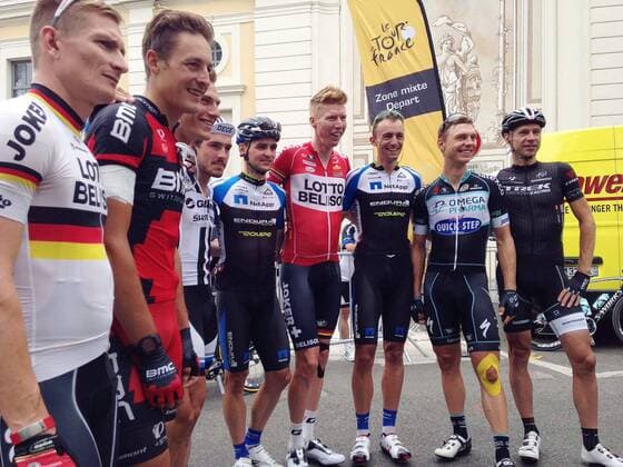 German riders Andre Greipel - Marcus Burghardt - Marcel Kittel - John Degenkolb - Paul Voss - Marcel Sieberg - Andreas Schillinger - Tony Martin - Jens Voigt CYCLISME : Tour de France - Etape 18 - Pau to Hautacam - 24 07 2014 PhotoNews Panoramic  cor