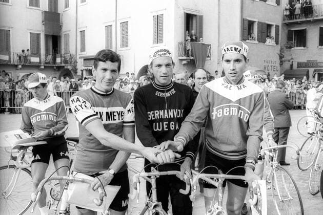 Giro d'Italia, v.li.: Claudio Michelotto (Italien), Ole Ritter (Dänemark) und Eddy Merckx (Belgien)