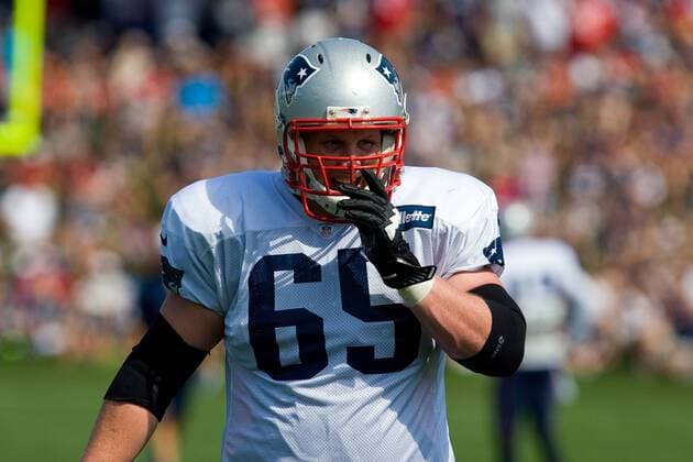 July 26, 2014 - Foxborough, Massachusetts, United States - July 26, 2014: New England Patriots tackle Jordan Devey (65) during NFL American Football Herren USA training camp at Gillette Stadium. Anthony Nesmith CSM NFL American Football Herren USA 2014: Patriots Training Camp JUL 26 - ZUMAc04