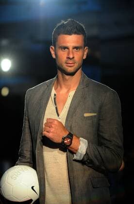 Thiago Motta of France s Paris Saint-Germain Football Club poses at a fashion show of Swiss watch brand Hublot during the Asia tour of the club in Hong Kong, China, 27 July 2014. Paris Saint-Germain football stars wow fans at watch fashion show in Hong Kong  20140727_30682