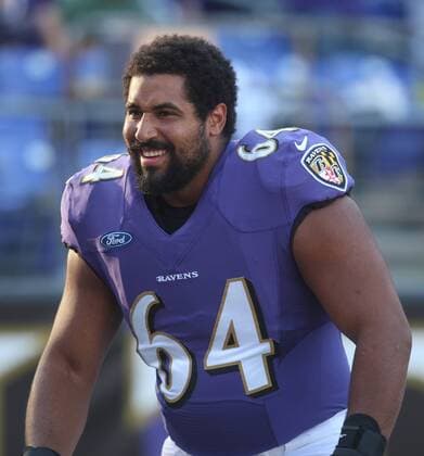 July 28, 2014 - Baltimore, MD, United States of America - Baltimore Ravens G John Urschel (64) participates in a practice at M&T Bank Stadium in Baltimore, MD on July 28, 2014. Photo: Mike Buscher Cal Media NFL American Football Herren USA 2014: Baltimore Ravens Training Camp JUL 28 - ZUMAc04