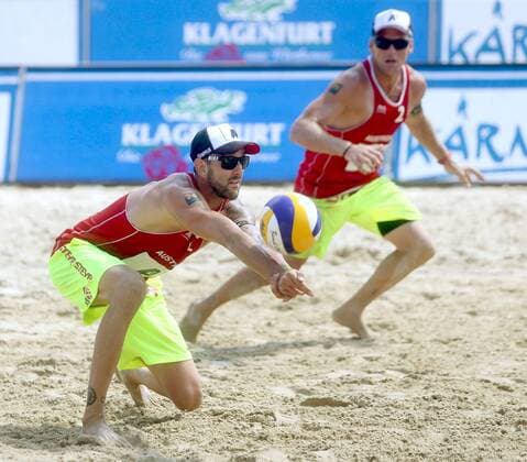Beachvolleyball Grand Slam. Clemens Doppler, Alexander Horst (AUT). Klagenfurt, 1.8.2014.