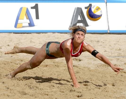Beachvolleyball Grand Slam. Laura Ludwig (GER). Klagenfurt, 1.8.2014.