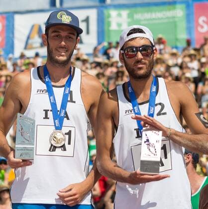 03.08.2014, Strandbad, Klagenfurt, AUT, A1 Beachvolleyball Grand Slam 2014, Finalspiel, im Bild Silbermedaillengewinner Paolo Nicolai (ITA), Daniele Lupo (ITA) during the A1 Beachvolleyball Grand Slam at the Strandbad Klagenfurt, Austria on 2014 08 03. 2014, , EP_stei EX