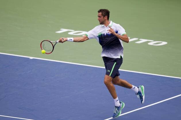 TORONTO, Aug. 4, 2014 -- Marin Cilic of Croatia returns the ball during the first round of men s singles at the 2014 Rogers Cup in Toronto, Canada, Aug. 4, 2014. (SP)CANADA-TORONTO-TENNIS-ROGERS CUP-MEN S SINGLES ZouxZheng 