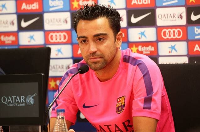 Barcelona, Spain - BARCELONA-SPAIN -05 August: Xavi Hernandez announced in press conference he leaves the spanish national team, after the FC Barcelona training in the field of La Masia, the August 5, 2014.  - ZUMAn23