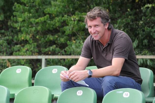 Frank Baumann, Direktor Profifussball und Scouting von Werder Bremen, hat auf der Tribuene platz genommen. Werder Bremen vs. Hannover 96 --- 06.08.2014--- Fussball --- 1.Bundesliga --- Freundschaftsspiel --- Maenner --- Weserstadion Platz 11 , EP_SSR