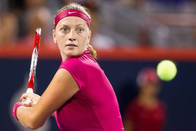 AUG 06, 2014 : Petra Kvitova (CZE) watches the ball during her game in the 2nd round of the Rogers Cup presented by National Bank at Uniprix Stadium in Montreal, Quebec, Canada. TENNIS: AUG 06 Rogers Cup - woman Montreal Icon10172 EDITORIAL USE ONLY
