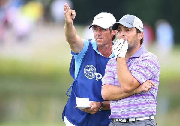 August 7, 2014: Francesco Molinari and his caddie talk during the first round of the PGA Golf Herren Championship at Valhalla Golf Club in Louisville, Ky. GOLF: AUG 07 PGA Golf Herren - PGA Golf Herren Championship - First Round Icon10763 EDITORIAL USE ONLY