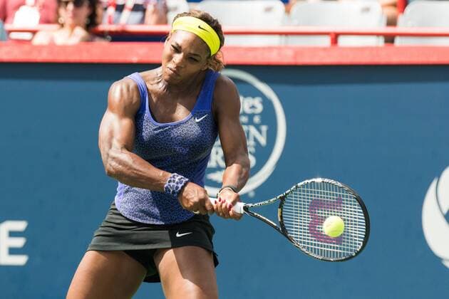 Aug 9, 2014 - Montreal, Quebec, Canada - SERENA WILLIAMS of the USA returns the ball to V. Williams of the USA during their women s semifinals match of the Rogers Cup at Uniprix Stadium in Montreal. WTA Tennis Damen 2014 - Rogers Cup In Montreal - ZUMAk12