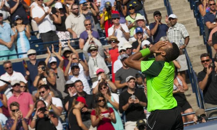 (140811) -- TORONTO, Aug. 10, 2014 -- Jo-Wilfried Tsonga of France celebrates victory after the final of men s singles Rogers Cup 