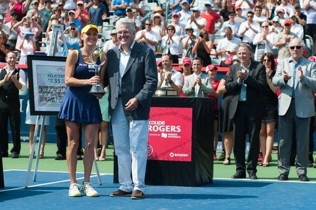 Aug 10, 2014 - Montreal, Quebec, Canada - AGNIESZKA RADWANSKA of Poland receives the trophy after during the women s finals match at Uniprix Stadium in Montreal, Canada. Tennis 2014 - Rogers Cup - ZUMAk12