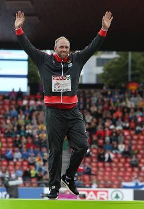 Zürich Leichtathletik Europameisterschaft 2014, Diskuswurf Siegerehrung, Europameister Robert Harting (GER)