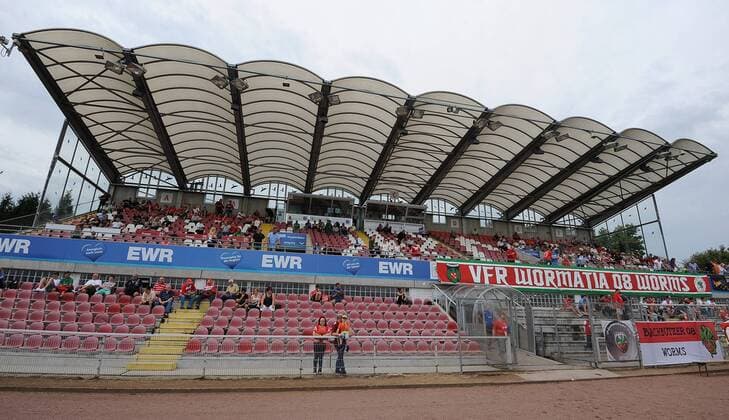 Fußball, Stadiongeschichte Wormatia Worms 10.08.2014, xfux, Fussball RL Südwest, Wormatia Worms , v.l. Wormatia Stadion Arena