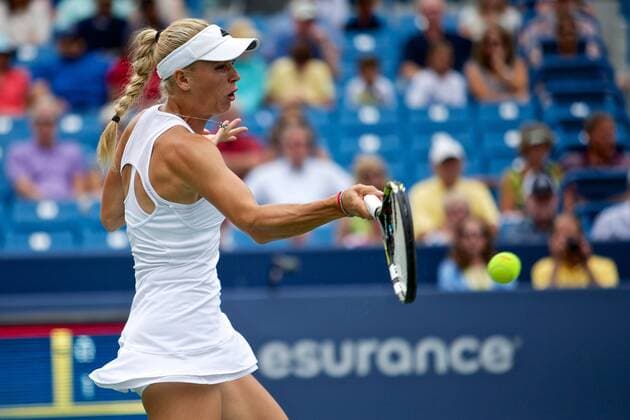 Aug. 16, 2014 - Mason, Ohio, USA - Caroline Wozniacki (Den) hits a forehand shot during Saturday s Semifinal round of the Western and Southern Open at the Lindner Family Tennis Center, Mason, Ohio. Tennis 2014 - Aug 16 - Western & Southern Open - ZUMAs30