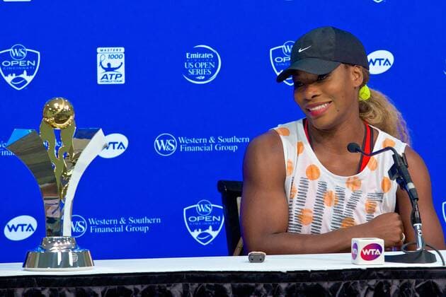Aug. 16, 2014 - Mason, Ohio, USA - Serena Williams (USA) with The Emirates Airlines US Open Series Trophy after winning her match at Saturday s Semifinal round of the Western and Southern Open at the Lindner Family Tennis Center, Mason, Ohio. Tennis 2014 - Aug 16 - Western & Southern Open - ZUMAs30