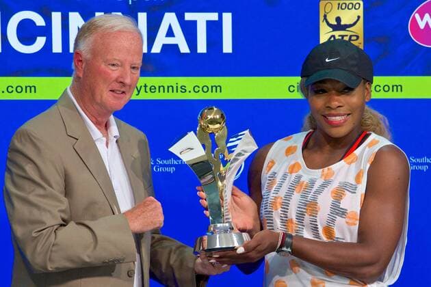 Aug. 16, 2014 - Mason, Ohio, USA - USTA General Manager J. Wayne Richmond presents The Emirates Airlines US Open Series Trophy to Serena Williams (USA) after her win at Saturday s Semifinal round of the Western and Southern Open at the Lindner Family Tennis Center, Mason, Ohio. Tennis 2014 - Aug 16 - Western & Southern Open - ZUMAs30