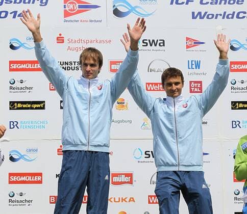 Sieger Gesamtweltcup 2014, Kanadier Einer, C1, Männer, Ladislav und Peter Skantar (SVK), ICF Kanuslalom Weltcup Finale 2014, Augsburg, 17.08.2014,