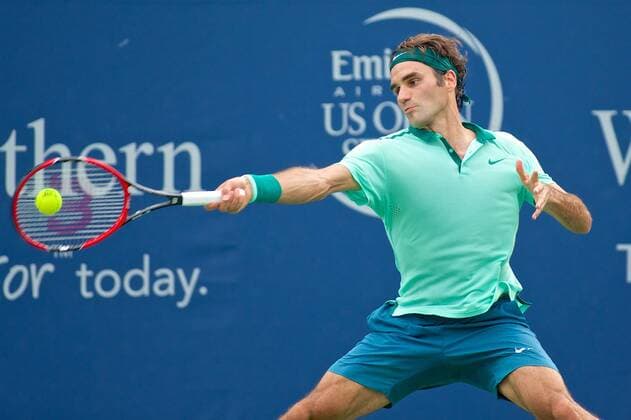 Aug. 17, 2014 - Mason, Ohio, USA - Roger Federer (SUI) hits a return shot from the corner during Sunday s Championship match of the Western and Southern Open at the Lindner Family Tennis Center, Mason, Ohio. Tennis 2014 - Aug 17 - Western & Southern Open - ZUMAs30