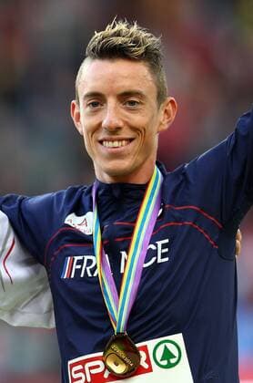 Gold medalist Yoann Kowal of France stands on the podium during the medal ceremony for the Men s 3000m Steeple Podium ATHLETICS : European Championships - J6 - Zurich - 17 08 2014 PhotoNews Panoramic 