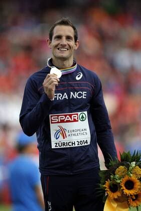 Gold medalist Renaud Lavillenie of France Podium Perche ATHLETICS : European Championships - J6 - Zurich - 17 08 2014 PhotoNews Panoramic 