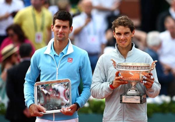 Rafael Nadal (right) and Novak Djokovic (left) after the final that the spanish won? 3 6, 7 5, 6 2, 6 4. NADAL ROLAND GARROS WINNER 2014 PARIS, 08 06 2014 , EP_CEZ