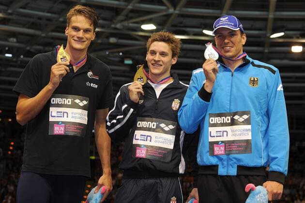 Yannick Agnel France Bronze Medal, Velimir Stjepanovic Serbia Gold Medal, Paul Biedermann Germany Silver Medal 200m Freestyle Men Swimming 32nd LEN European Championships Berlin andreaxstaccioli