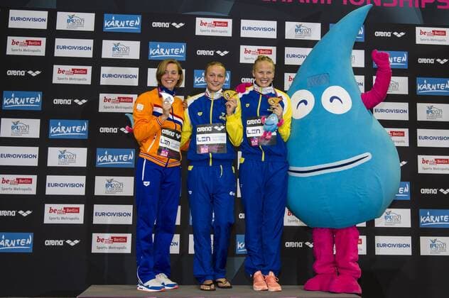 HEEMSKERK Femke NED Silver Medal (L) SJÖSTRÖM Sarah SWE Gold Medal COLEMAN Michelle SWE Bronze Medal 100m Freestyle Women Final 32nd LEN European Championships Berlin GiorgioxScala DBM
