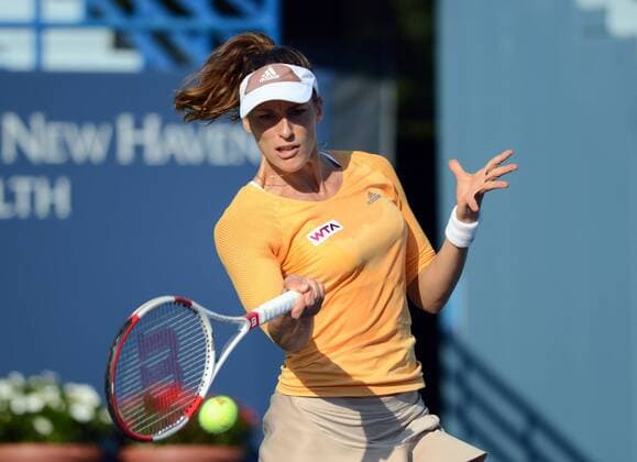 Andrea Petkovic (GER) in Aktion. Connecticut Open 2014, New Haven, United States.