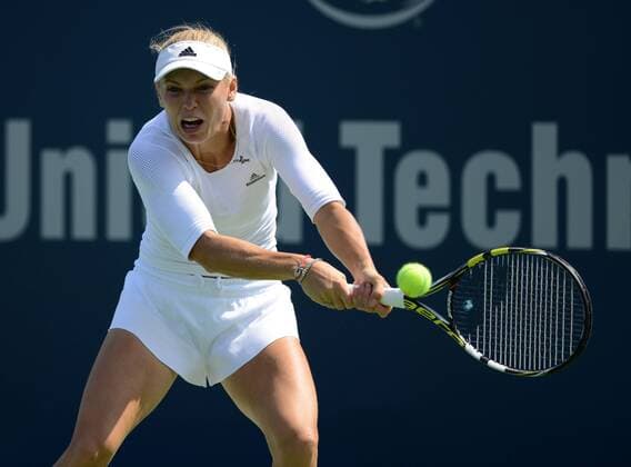 Caroline Wozniacki (DEN) in Aktion. Connecticut Open 2014, New Haven, United States.