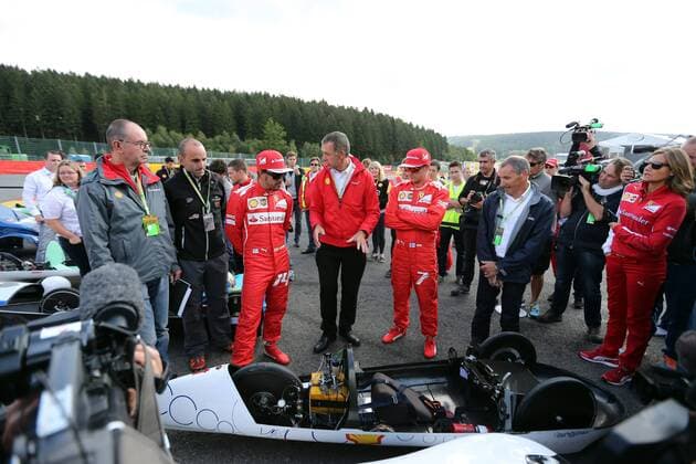 Shell Eco Marathon with Fernando Alonso (ESP) Scuderia Ferrari F14-T and Kimi Raikkonen (FIN) Scuderia Ferrari F14-T Belgian Grand Prix, Spa Francorchamps 