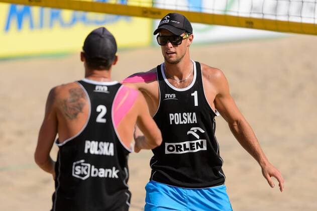 21.08.2014 - Stare Jablonki , Beach Volleyball , World Tour , FIVB Stare Jablonki Grand Slam 2014 , Poland vs. Germany - Jakub Szalankiewicz , Michal Kadziola  140821PAL198