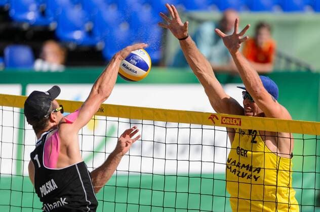 21.08.2014 - Stare Jablonki , Beach Volleyball , World Tour , FIVB Stare Jablonki Grand Slam 2014 , Poland vs. Germany - Michal Kadziola , Sebastian Fuchs  140821PAL199