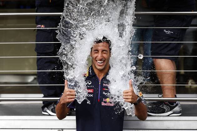 Motorsports: FIA Formula One World Championship 2014, Grand Prix of Belgium, 3 Daniel Ricciardo (AUS, Infiniti Red Bull Racing), ice bucket challenge xHOCHxZWEIx